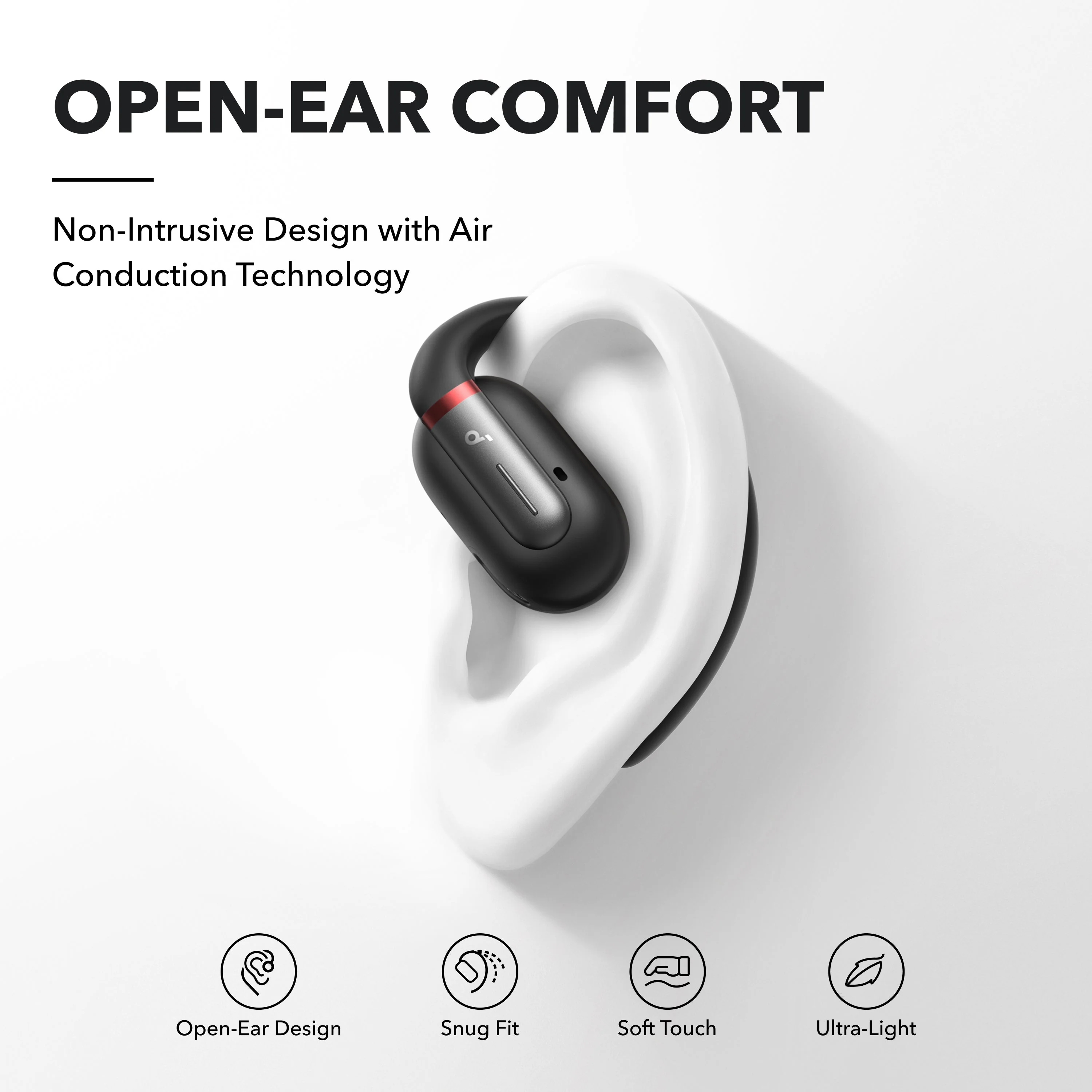 Soundcore by Anker V30i Open-Ear Headphones, Ultra-Comfort, Lightweight Design, Snug Fit, Ergonomic Ear Hooks, Robust Bass, 36H Playtime, Bluetooth 5.3, App Control, Clear Calls, Wireless Earbuds -TTS